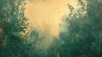 Soft abstract textures in green and gold, reflecting the rich beauty of a sunlit forest glade