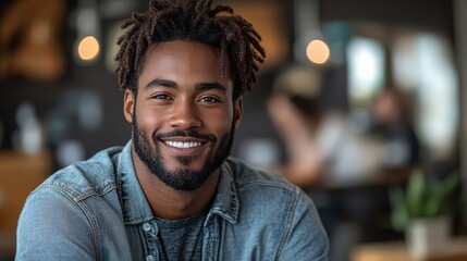 Wall Mural - Business leader smiling warmly during a team meeting in a modern conference room