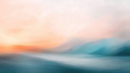 Wall Mural - Softly blended abstract forms in pastel colors, representing the gentle beauty of a sunrise over a quiet landscape