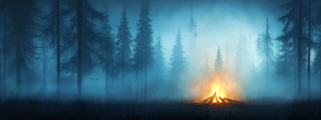 Wall Mural -  A forest teeming with numerous trees encircled by a fire at its heart