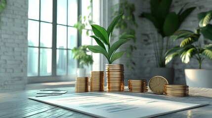 Poster - 3D Rendered Business Plan Presentation Focusing on Financial Goals and Revenue Growth