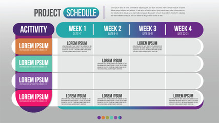 Wall Mural - project schedule activity event chart daily and weekly timetable infographic design template.overvie