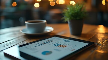 Poster - Digital Business Planning with Tablet and Coffee Cup on Workspace
