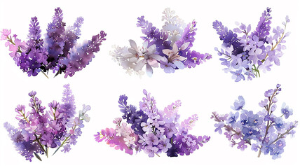 Wall Mural - set of lilac flowers isolated on a white background