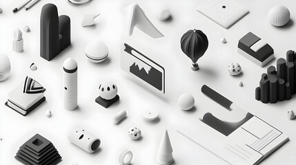 Poster - High Contrast Monochrome 3D Rendered Icons for Presentations and Digital Interfaces