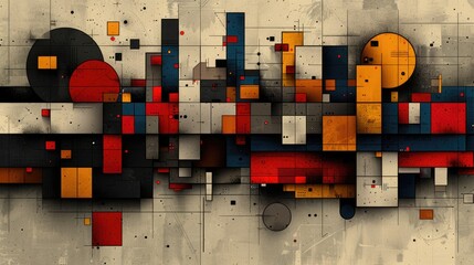 Wall Mural - A colorful abstract painting of a cityscape with buildings and circles