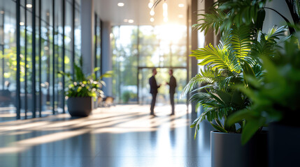 Wall Mural - A photo featuring the entrance to an eco-friendly office building with large windows	
