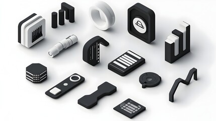 Poster - Simple Black and White Minimalist Icons for Infographic Design