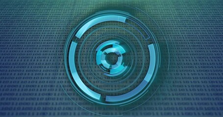 Poster - Digital binary code background with rotating blue circular animation