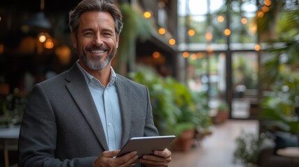 Confident business leader smiling while brainstorming with the team in a creative meeting space