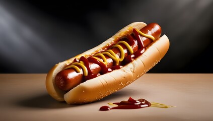 delicious hotdog snack with darg background and good light