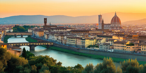 Sunset over florence: capturing the beauty of historical architecture and river arno