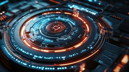 Poster - Close-up of a Futuristic Circular Interface with Glowing Lights