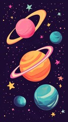 Wall Mural - featuring planets and stars on a dark background, this space scene is perfect for educational materi