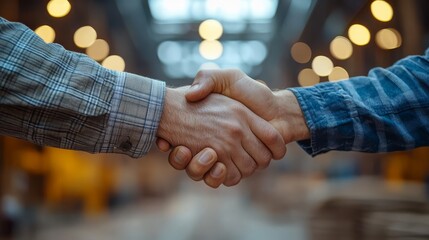 Wall Mural - Engineer and worker in silhouette, shaking hands at a construction site at sunrise