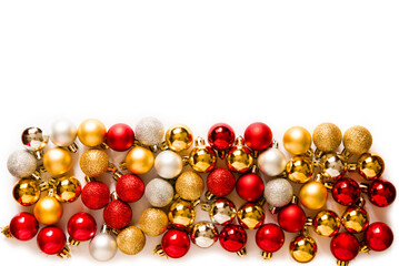 Wall Mural - multi-colored new year's balls. border, christmas composition with balls on a white background. top 