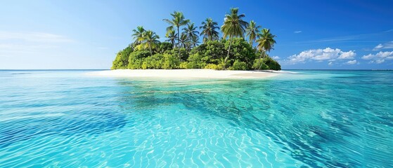 Wall Mural - A beautiful island with palm trees and a clear blue ocean