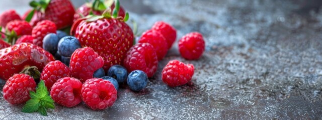 Wall Mural - Close-up of fresh berries on textured surface