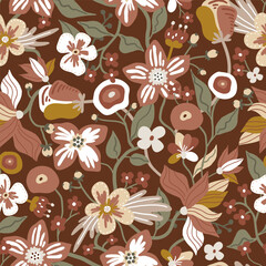 Wall Mural - Seamless floral pattern in fall colors style . Creative blooming texture. Great for fabric, textile Vector Illustration