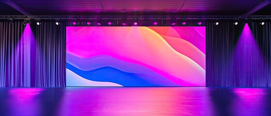 Wall Mural - A large, colorful screen with a blue and pink wave on it