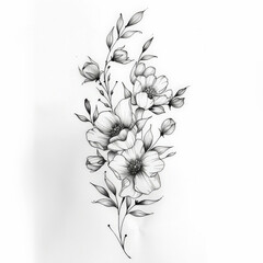  flower, draw, vector, black art, tattoo style, tattoo, floral, illustration, pattern, leaf, nature, vintage, drawing, sketch, plant, design, art, decoration, branch, rose, blossom, element, black, wed