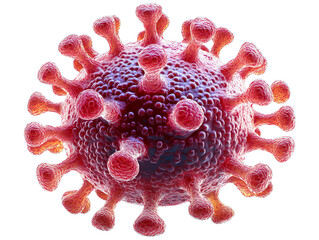 Detailed macro view of a virus structure exhibiting spikes, isolated on transparent background.