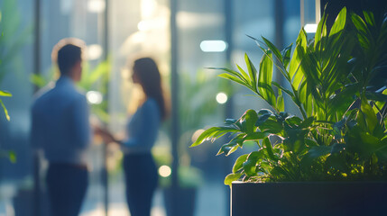 Wall Mural - A photo featuring the entrance to an eco-friendly office building with large windows	
