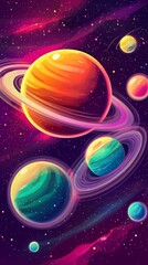 Wall Mural - space scene with planets and stars floating in a dark sky. perfect for educational materials, childr