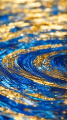 Poster - An abstract image showcasing blue and gold metallic liquid forms. Perfect as a background or for tech designs, creative projects, or other projects that need a fluid aesthetic,