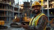 © 4AXY - Construction Worker Holding Smartphone and Smiling