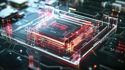 Poster - A Close-up of a Computer Chip with Red and Blue Lights