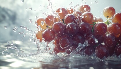 Wall Mural - Red Grapes Splashing into Water