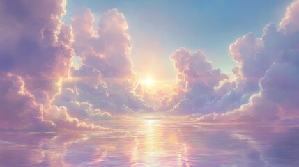 Colors of pastels in a serene sky, gentle clouds floating above an empty scene in full ultra high definition 32K