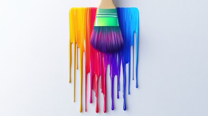 Wall Mural - Paintbrush with Dripping Multicolored Paint