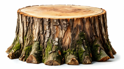 Natural wood tree stump covered in lush green moss, ideal for outdoor decor or environmental themes