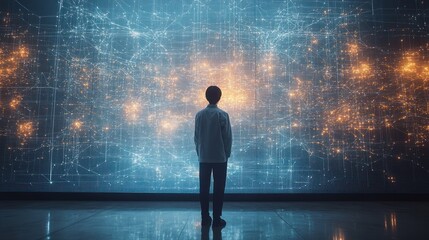 Wall Mural - Young Boy Gazing at a Digital Network