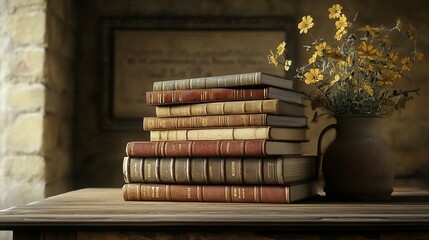 Old books on a table expressing ancient history and knowledge with a background in antique colors such as brown.