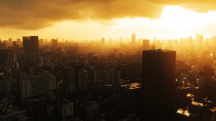 Rainy urban cityscapes in muted ochre tones