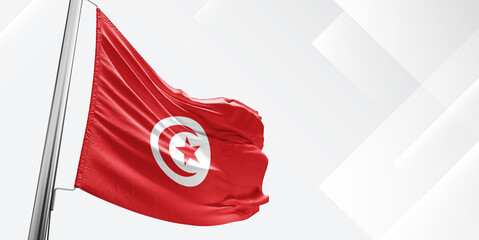 Wall Mural - Tunisia national flag cloth fabric waving on beautiful White Square Background.