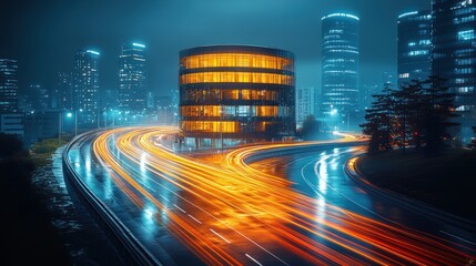 Poster - Cityscape with Nighttime Lights