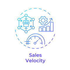 Sticker - Sales velocity blue gradient concept icon. Marketing statistics, business profitability. Round shape line illustration. Abstract idea. Graphic design. Easy to use in infographic, presentation