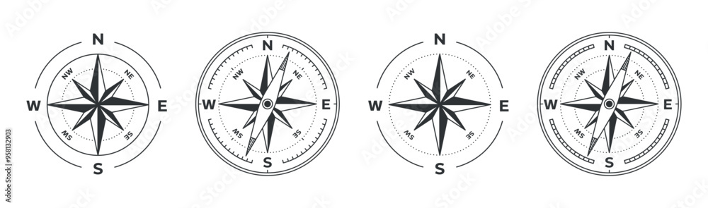 Wind rose compass navigation vector illustration on white background ...