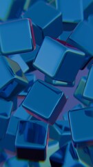 Poster - Floating Blue Cubes in Abstract Motion