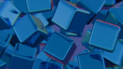 Poster - Floating Blue Cubes in Abstract Motion