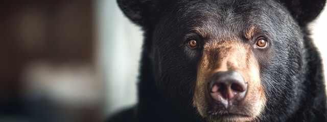 Wall Mural -  A tight shot of a black bear's face against a softly blurred backdrop