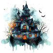 © sukrit - A mysterious haunted house surrounded by eerie trees and mist, perfect for Halloween themes and spooky illustrations.