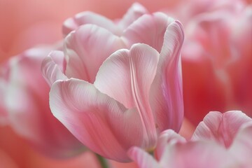 Wall Mural - Beautiful pink tulip is opening its petals in a spring garden