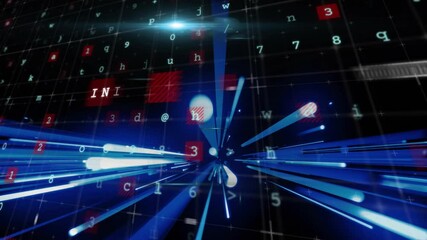 Poster - Internet text animation over blue and red digital data and numbers