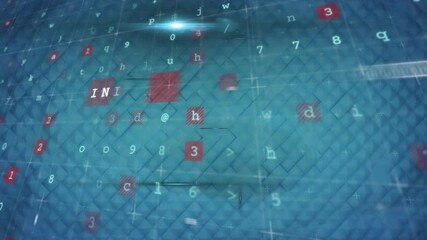 Fototapete - Internet text animation over blue background with red and white letters and numbers