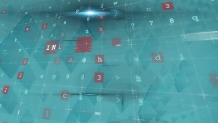 Poster - Internet text animation over abstract blue background with numbers and letters